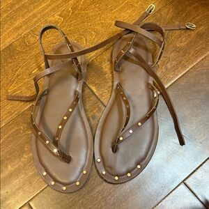 Brown Strappy Sandals with Gold Studs
